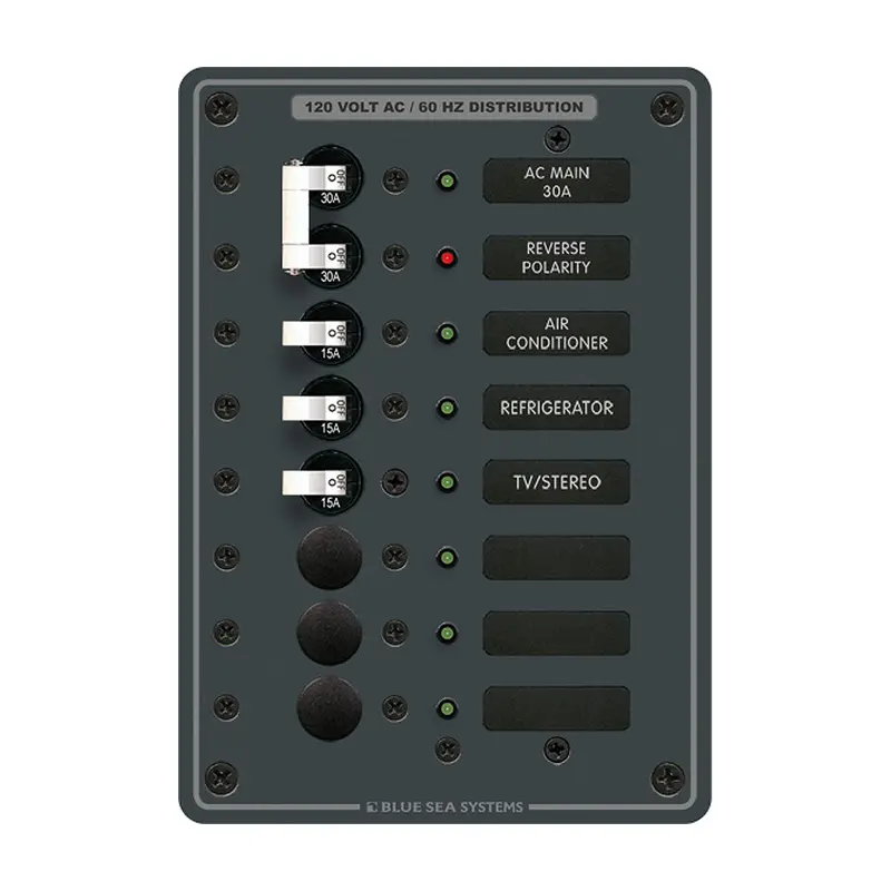 Blue Sea Systems 8027 Ac Main + Six Breaker Slots – White Toggle Panel For Marine Ac Systems 1