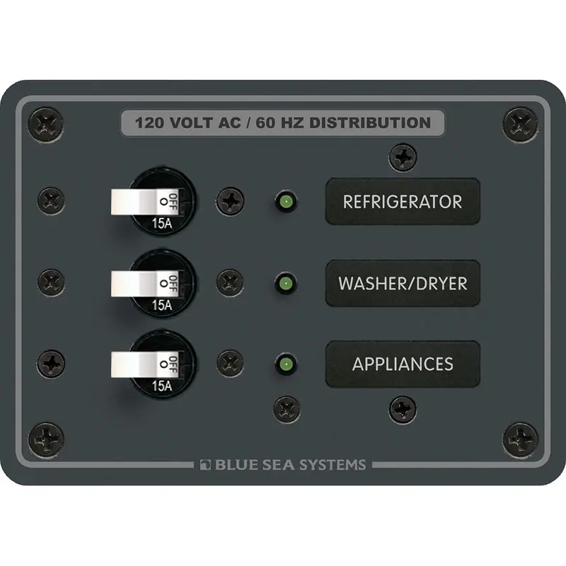 Blue Sea Systems 8058 Three-Position Ac Toggle Breaker Panel – White Switch Configuration 1