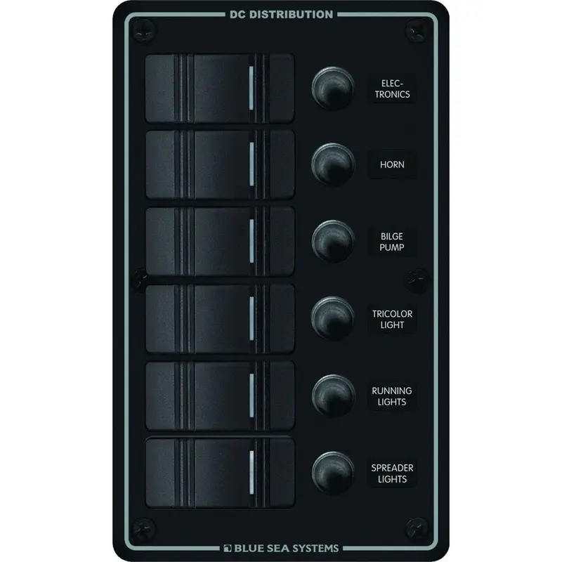 Blue Sea Systems 8373 Waterproof 6-Circuit Vertical Mount Control Panel (Black) 1