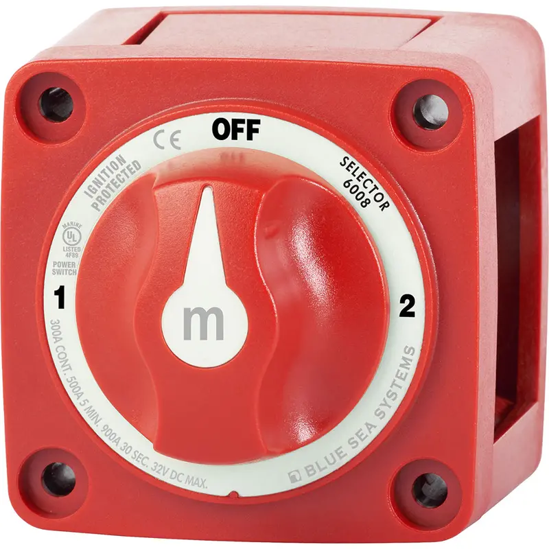 Blue Sea Systems M-Series 3-Position Battery Switch — Red Housing (6008) 1