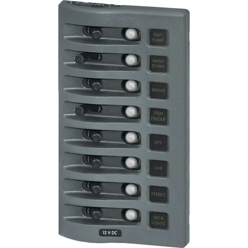 Blue Sea Weatherdeck 8-Circuit Water-Resistant Breaker Panel – Gray Finish – Model 4378 1