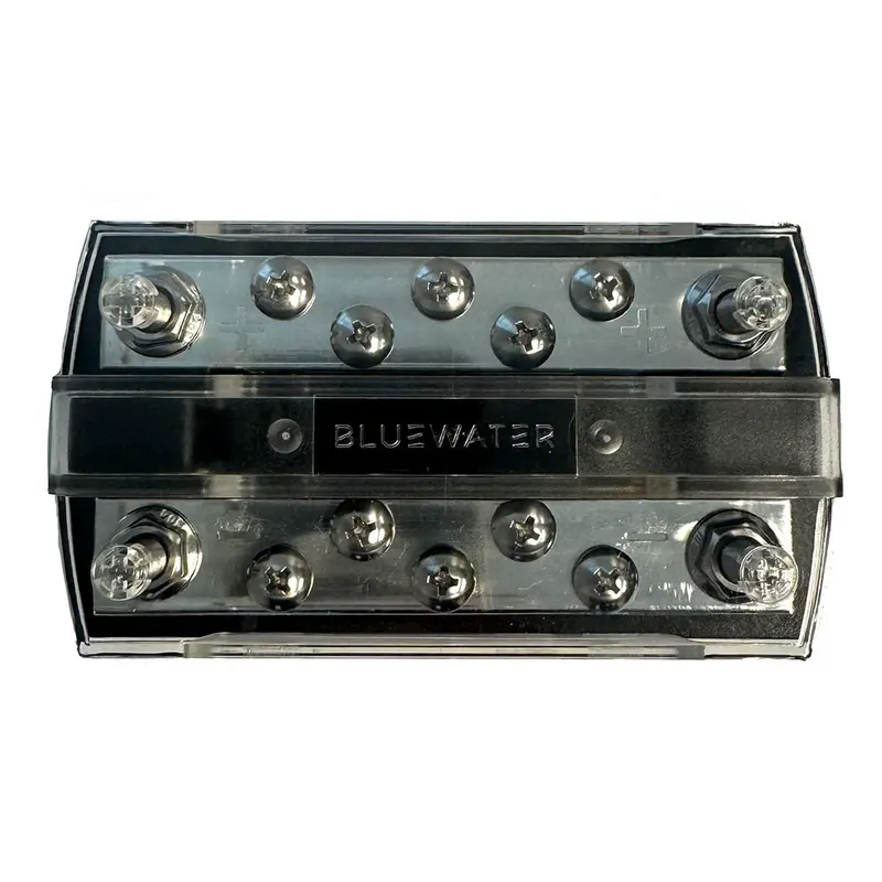 Bluewater 10-Terminal Busbar – 150A Rated, 1/4-Inch Studs, Insulated Cover [312700-B-022] 1