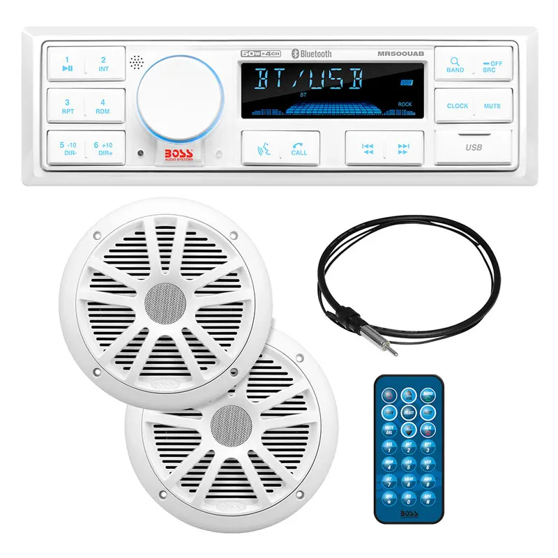 Boss Audio Mck500Wb.6 Marine Entertainment Kit – Mr500Uab Receiver, 2 Mr6W Speakers, Antenna & White Remote 1