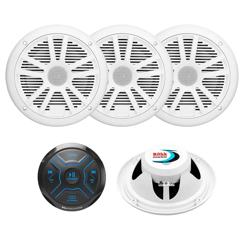 Boss Audio Mg250W.64 Marine Stereo Kit – Includes Mgr150B Remote & Two Mr6W Speakers 1
