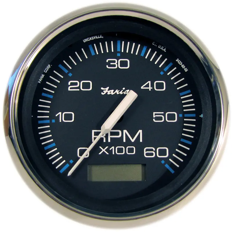 Faria Chesapeake Black 4-Inch Gas Tachometer With Hourmeter (0–6000 Rpm) For Inboard Engines – Model 33732 1