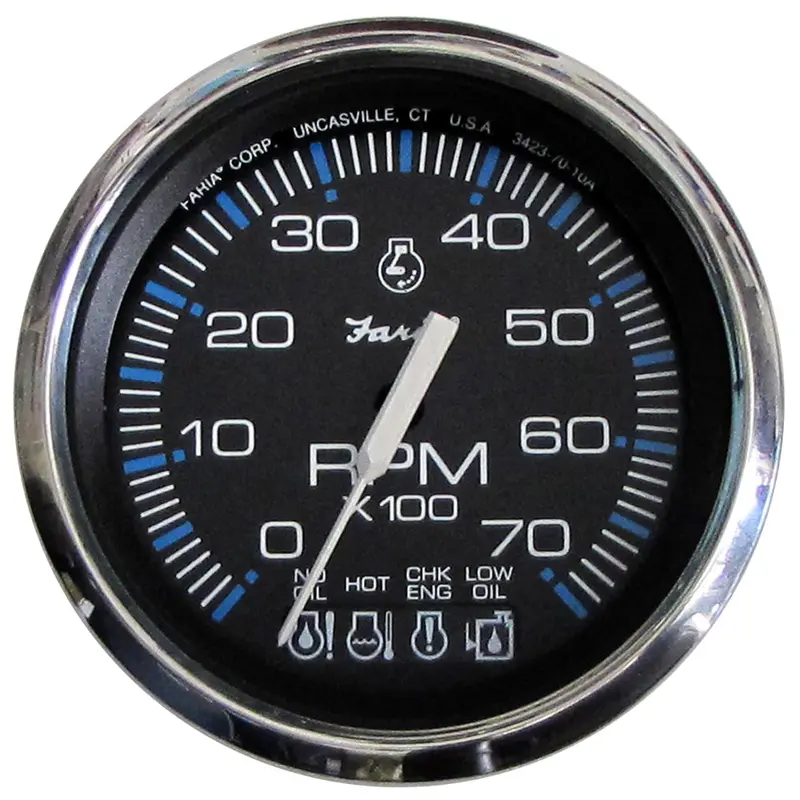 Faria Chesapeake Black Stainless Steel 4-Inch Gas Tachometer With System Check Indicator (0–7000 Rpm) For Johnson/Evinrude Outboards – Model 33750 1