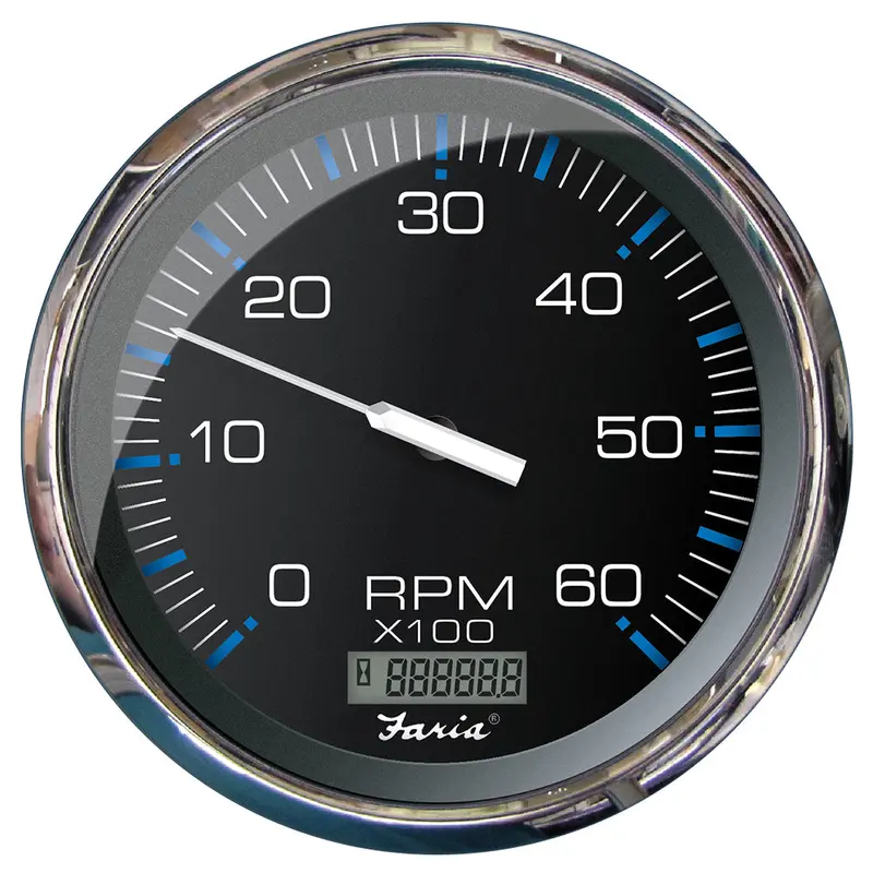 Faria Chesapeake Black Stainless Steel 5" Tachometer With Digital Hourmeter — 6000 Rpm, Gas Inboard [33763] 1