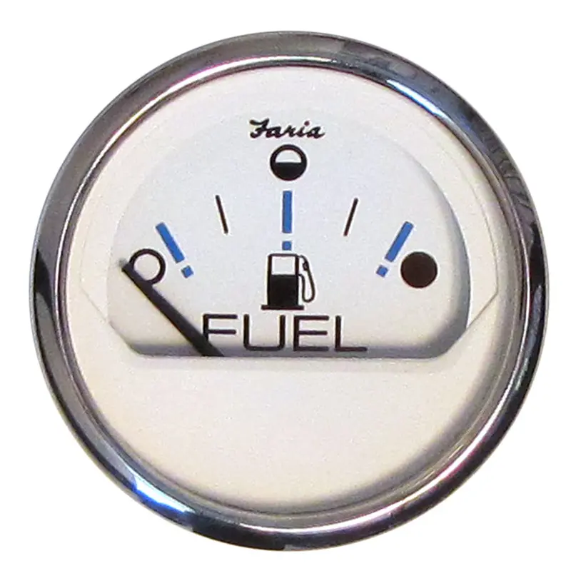 Faria Chesapeake Series 2-Inch Fuel Level Gauge – White Stainless Steel, Metric Scale (E–½–F, Model 13818) 1