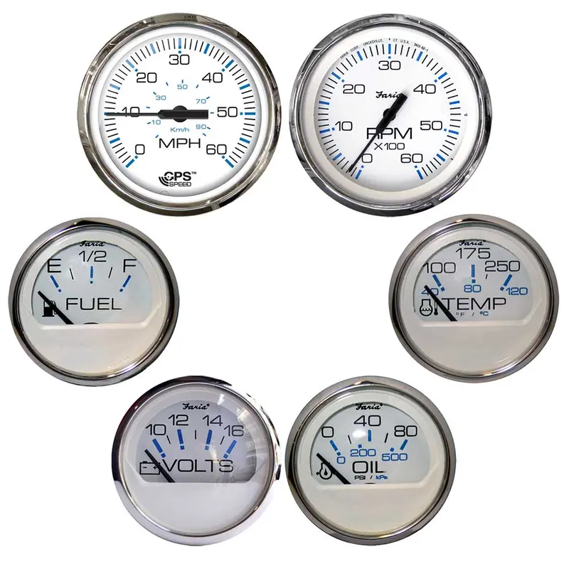 Faria Chesapeake White Instrument Cluster Set – 6-Gauge Marine Panel With Stainless Bezel: Speed, Tach, Fuel, Volt, Temp & Oil Pressure For Inboard Engines 1