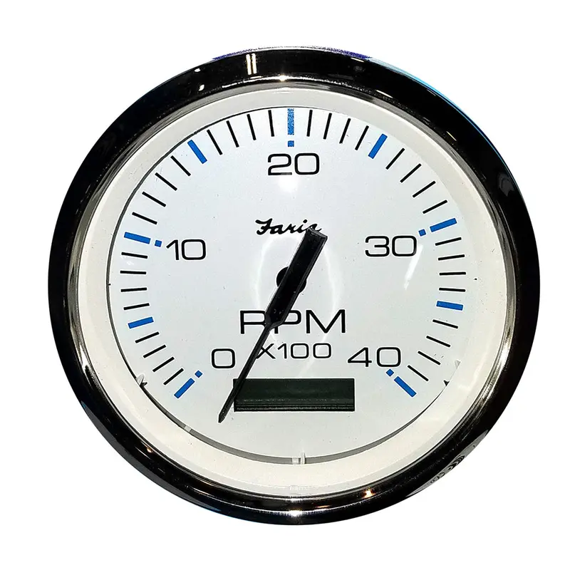 Faria Chesapeake White Stainless Steel 4" Diesel Tachometer With Hourmeter – 4000 Rpm, Mechanical Variable-Ratio Alternator Input 1