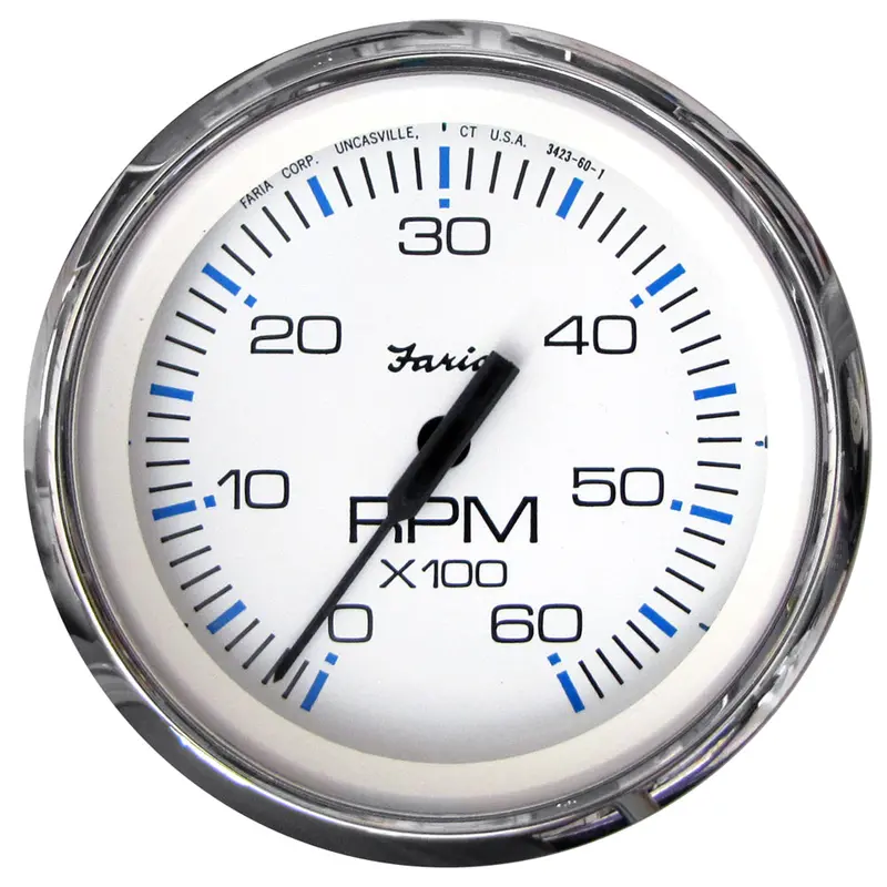 Faria Chesapeake White Stainless Steel 4-Inch Gas Tachometer (0–6000 Rpm) For Inboard/Inboard-Outboard (I/O) Systems – Model 33807 1