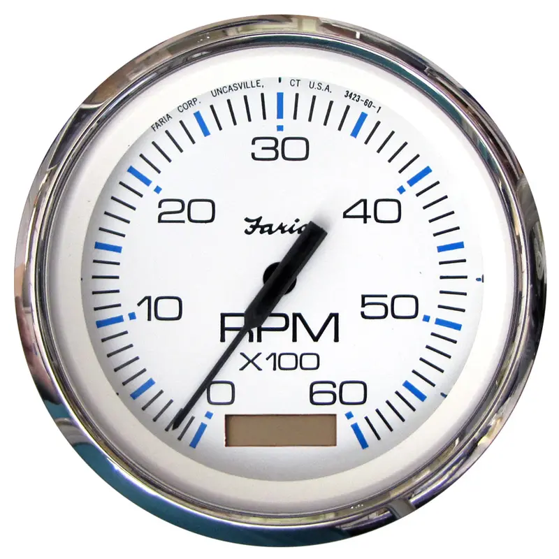 Faria Chesapeake White Stainless Steel 4-Inch Gas Tachometer With Hourmeter (0–6000 Rpm) For Inboard Engines – Model 33832 1