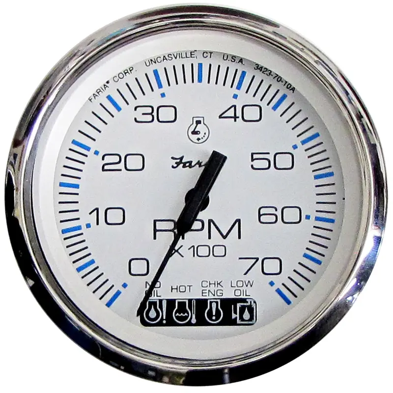 Faria Chesapeake White Stainless Steel 4-Inch Gas Tachometer With System Check Indicator (0–7000 Rpm) For Johnson/Evinrude Outboards – Model 33850 1