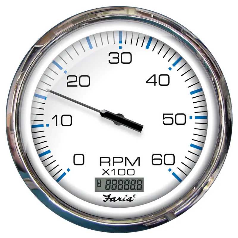 Faria Chesapeake White Stainless Steel 5" Tachometer With Digital Hourmeter — 6000 Rpm, Gas Inboard [33863] 1