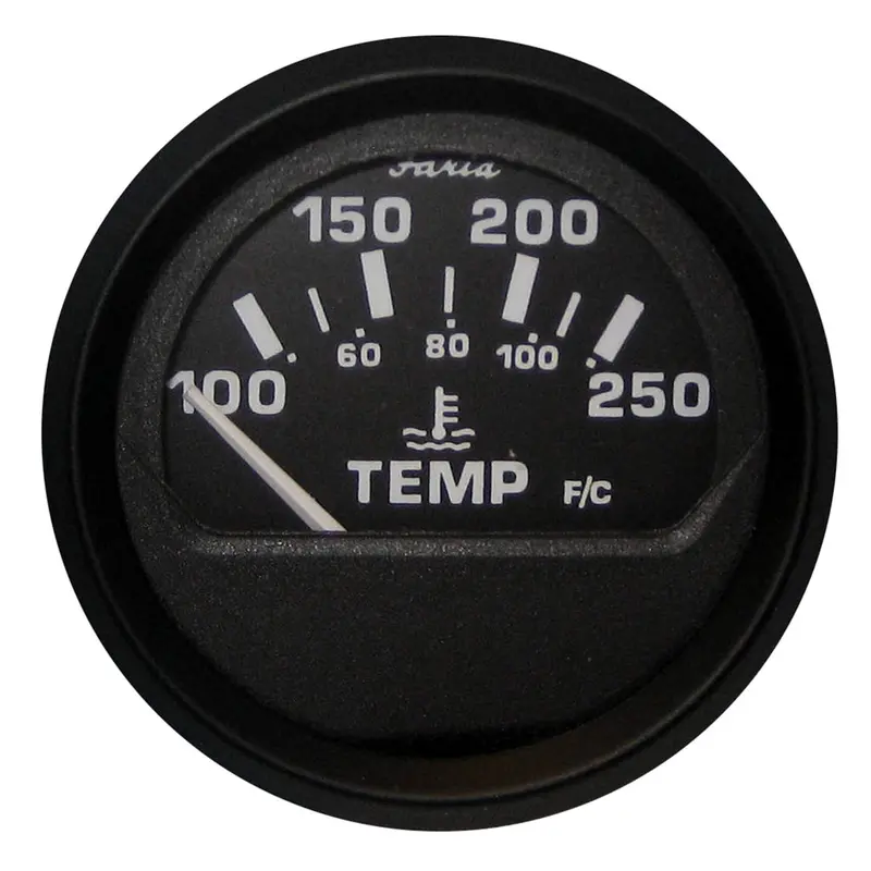 Faria Euro Black 2-Inch Water Temperature Gauge – 100°F To 250°F Range [12812] 1