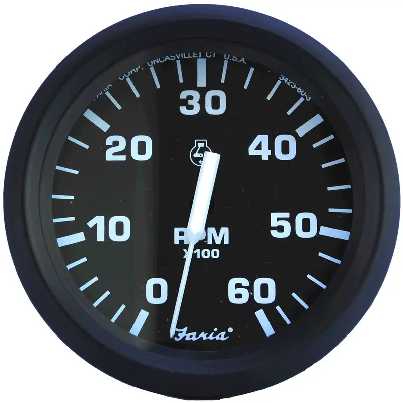 Faria Euro Black 4-Inch Gas Inboard & I/O Tachometer – 6000 Rpm [32804] 1