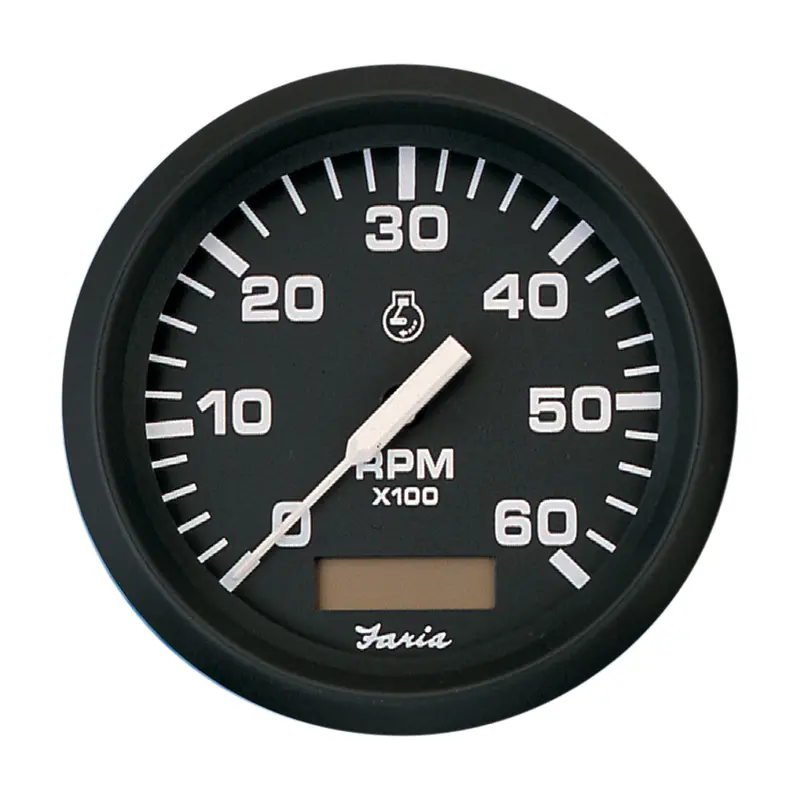Faria Euro Black 4-Inch Hourmeter Tachometer – 6000 Rpm Gas Inboard & I/O [32832] 1