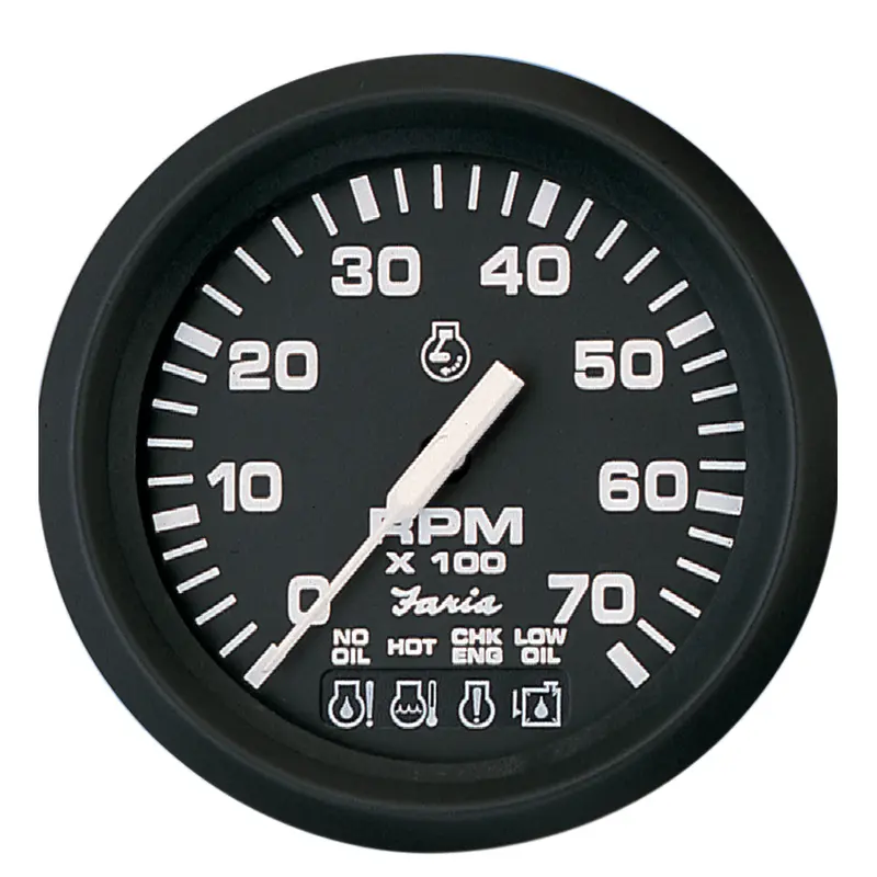 Faria Euro Black 4-Inch Systemcheck Tachometer – 7000 Rpm Gas Outboard (Johnson/Evinrude) [32850] 1