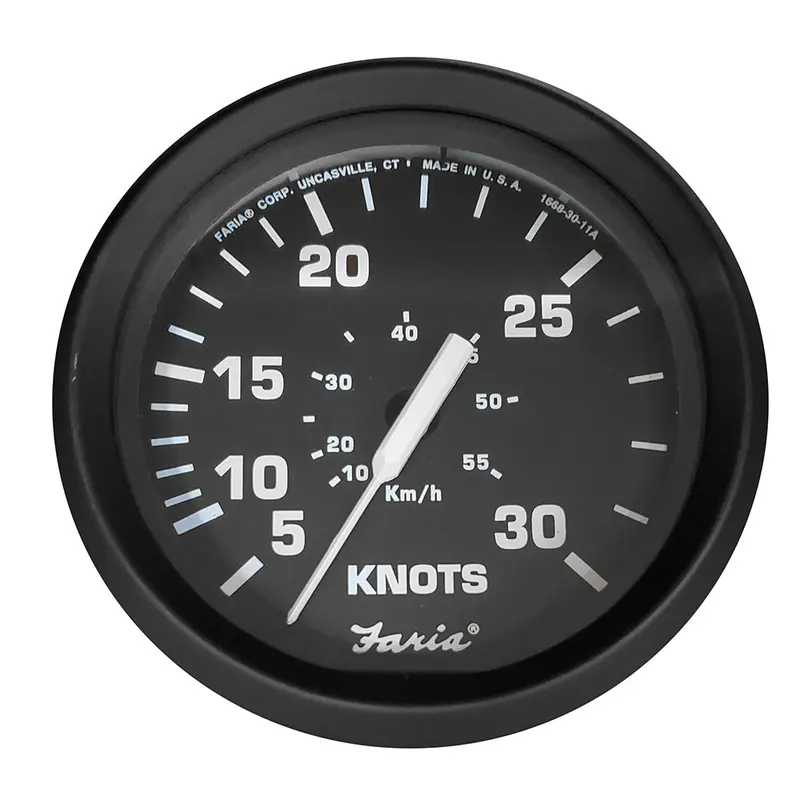 Faria Euro Series 4-Inch Speedometer – Black Dial, 30-Knot Range, Pitot Tube Compatible [32809] 1