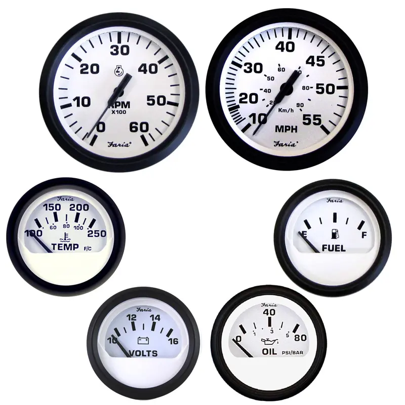 Faria Euro White Inboard Instrument Kit – Pre-Packaged Gauge Set [Kt9798] 1