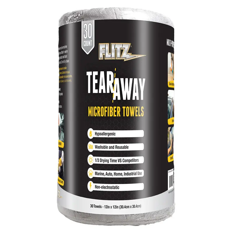 Flitz Mc330R — 30-Pack Of 12" X 12" Grey Tear-Away Microfiber Towels 1