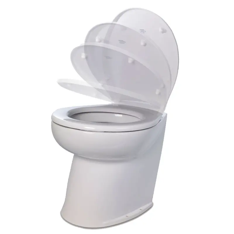 Jabsco Deluxe 17" Angled-Back Electric Marine Toilet – 12V Freshwater System With Solenoid Valve & Soft-Close Lid 1