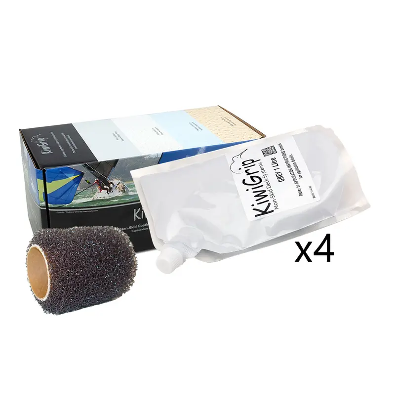 Kiwigrip Non-Slip Coating – Grey 1L Pouch + 4" Roller Kit [Kg-4Gp-R] 1
