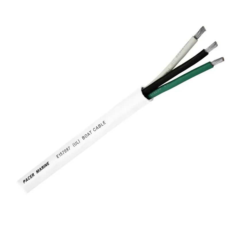 Pacer 3-Conductor Round Marine Cable – 100 Ft, 14 Awg, Black/Green/White 1