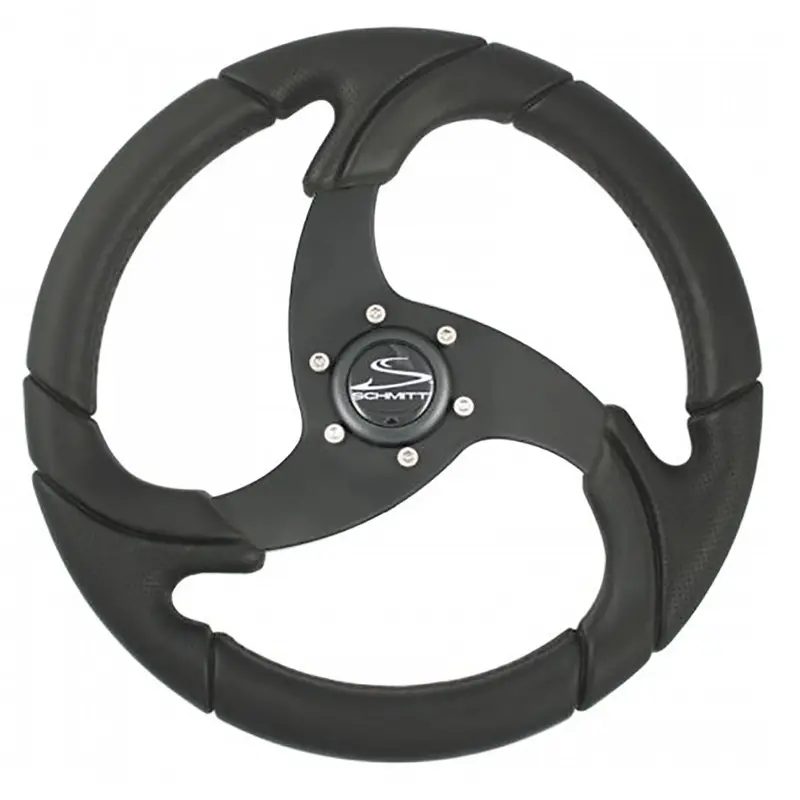 Schmitt Marine Folletto 14.2-Inch Polyurethane Steering Wheel – Black Finish, Integrated Center Cap, Tapered Shaft 1