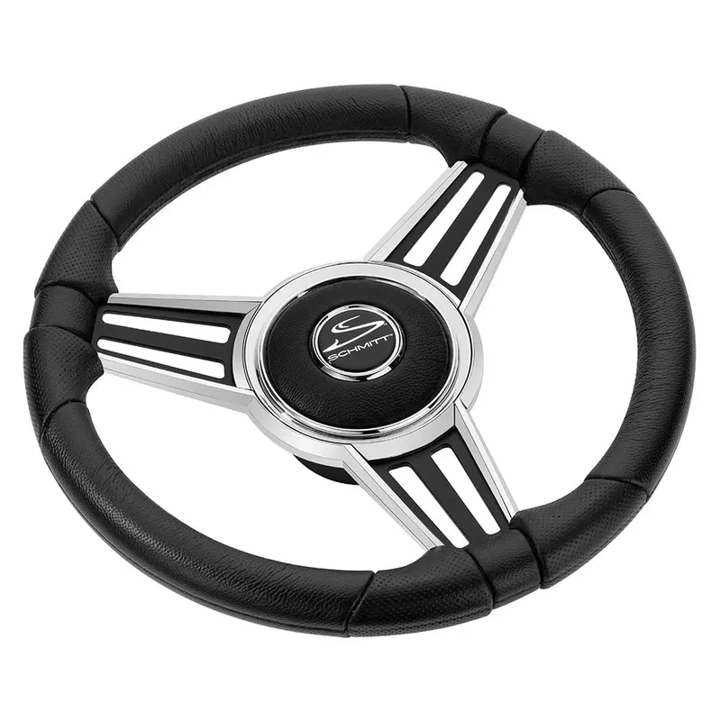 Schmitt Marine Pu30 14-Inch Steering Wheel – Chrome Accent Cap, Black Spokes, Tapered Shaft 1