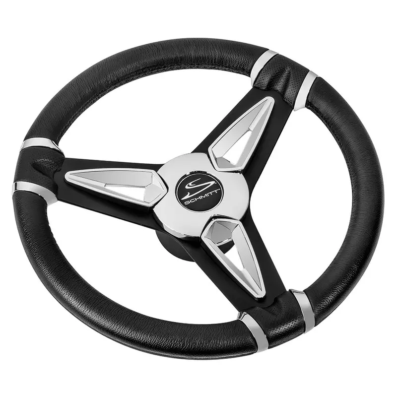 Schmitt Marine Pu50 14-Inch Steering Wheel – Chrome Cap, Black Spokes, 3/4" Tapered Shaft 1