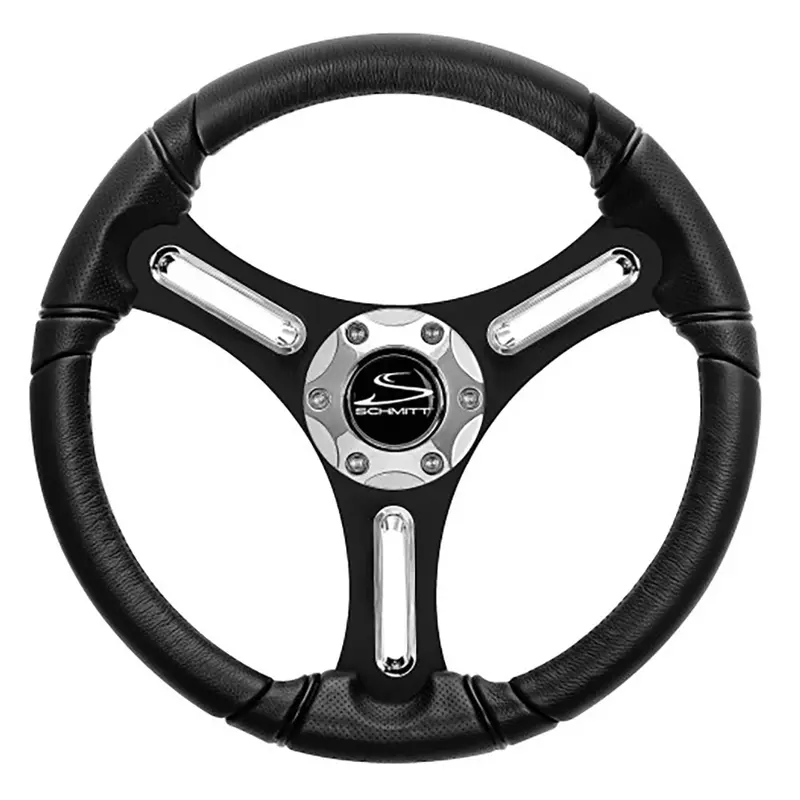 Schmitt Marine Torcello 14" Pu Wheel – 03 Series, Black Brushed Spokes, Chrome Insert Cap 1
