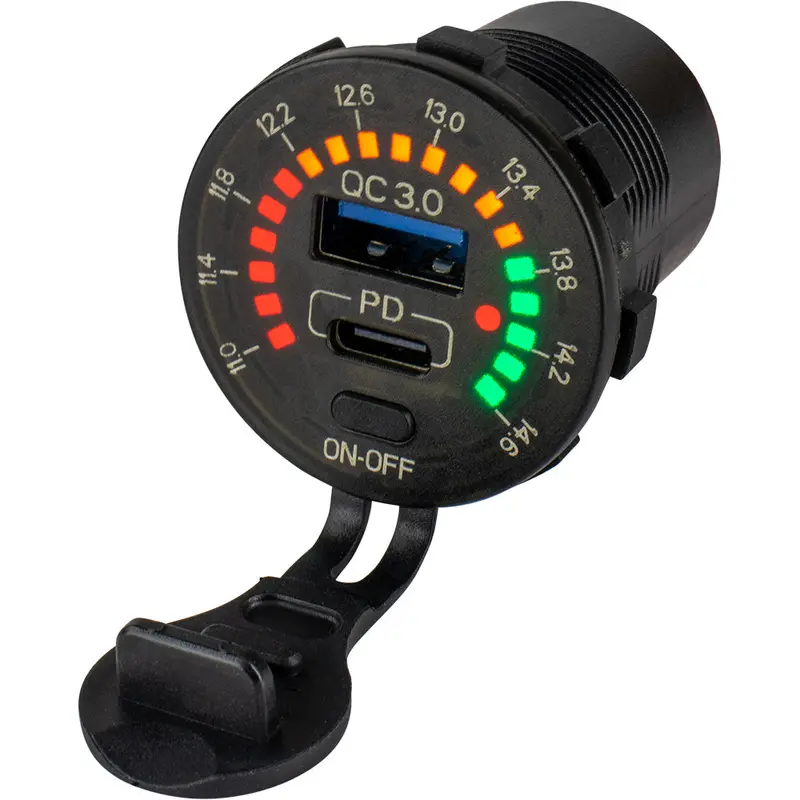 Sea-Dog 426519-1 Round Voltmeter With Integrated Usb/Usb-C Power Socket 1