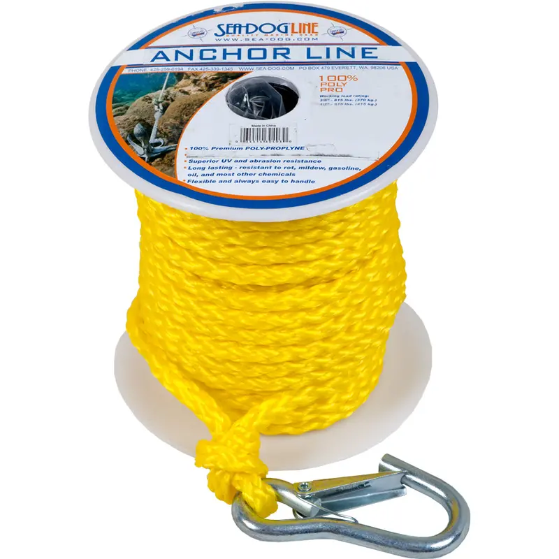Sea-Dog Yellow Polypropylene Anchor Line With Snap Hook – 3/8" × 75' 1