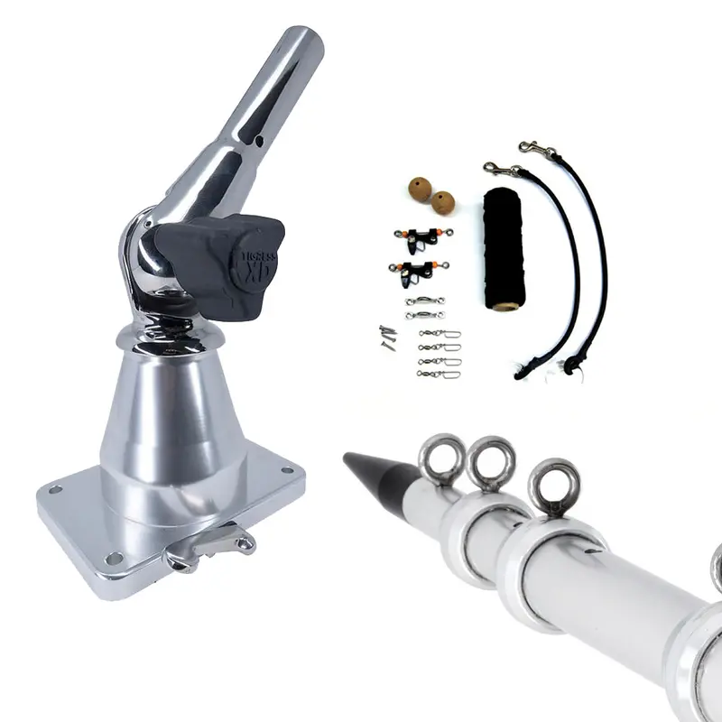 Tigress Xd Bay Series 15' Top Mount Outrigger System – Aluminum Silver Deluxe Rigging Kit 1