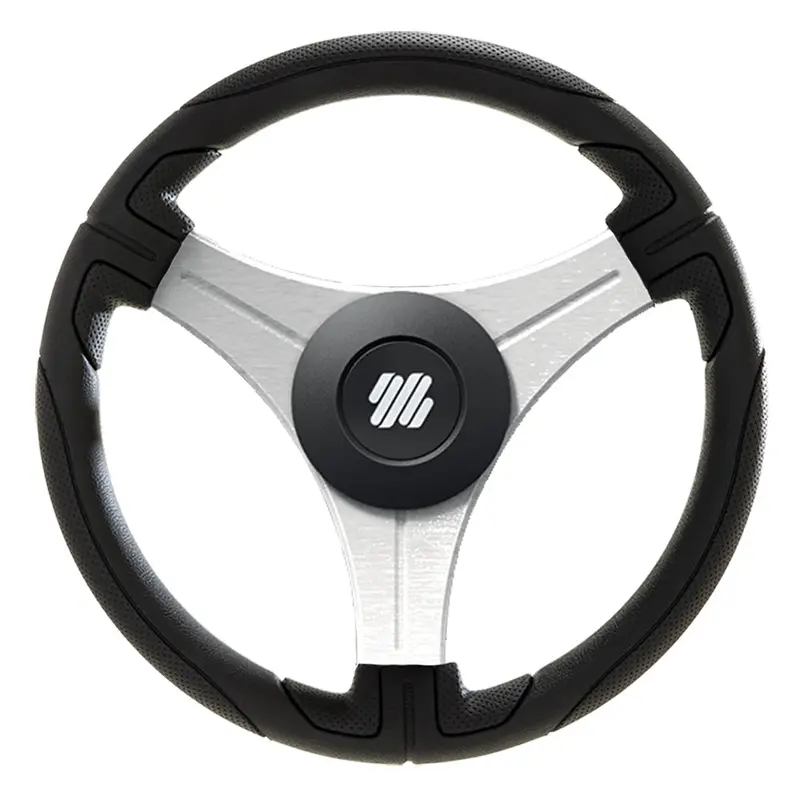 Uflex Ustica 13-Inch Black Polyurethane Steering Wheel – Silver Spokes With X62 Hub 1