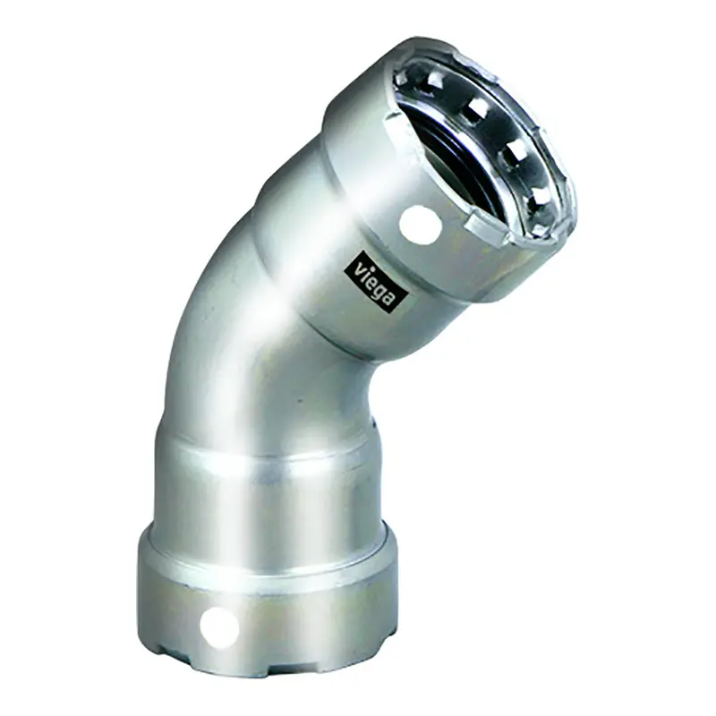 Viega Megapress 1-1/2" 45° Stainless Steel 304 Elbow – Double Press Fitting Featuring Smart Connect Technology [95070] 1
